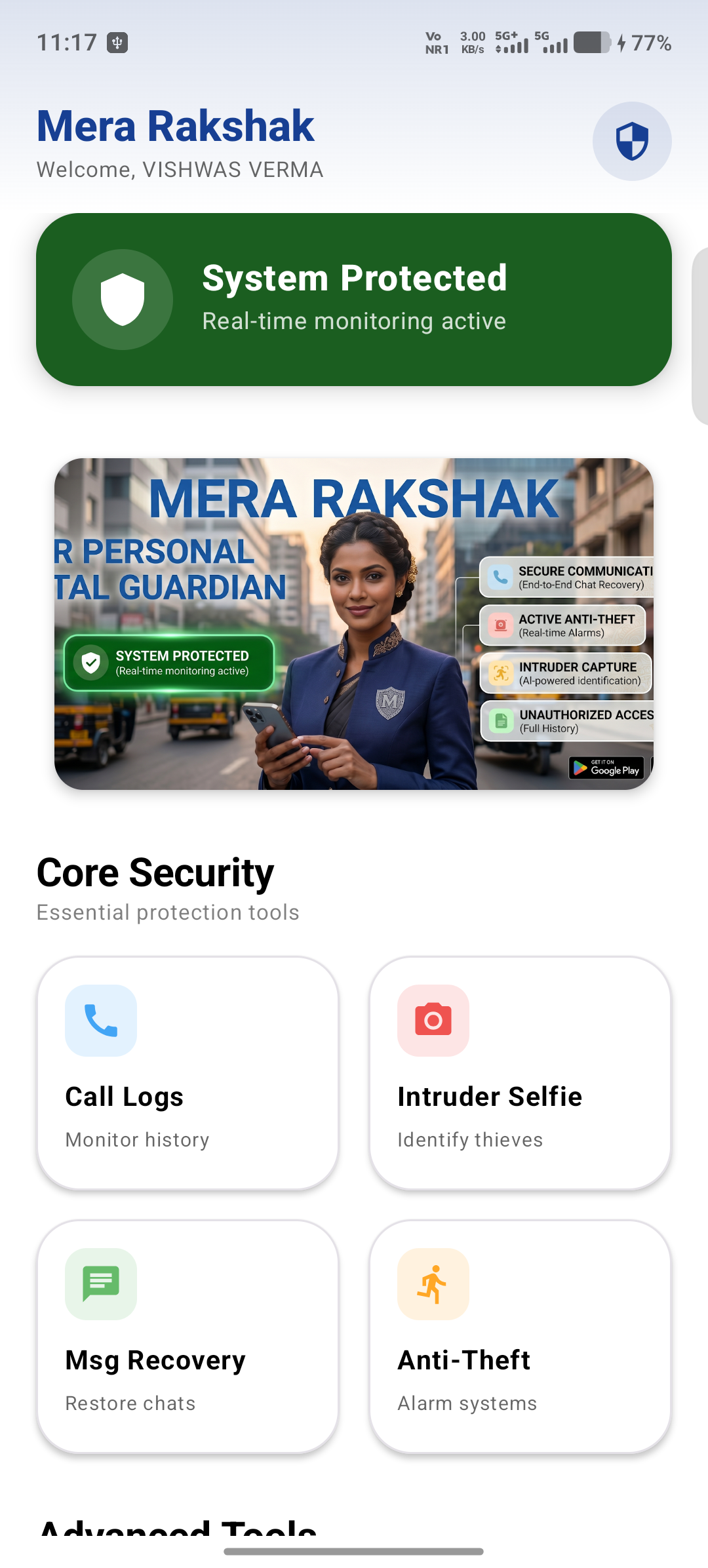 MeraRakshak Core Security Dashboard